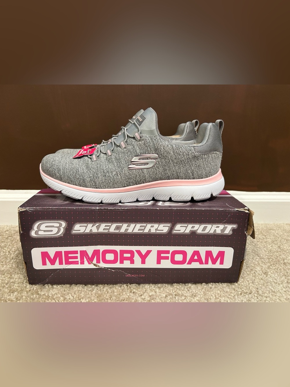 Skechers Summits Quick Getaway Gray Pink Memory Foam Sneakers 8.5 NWT
